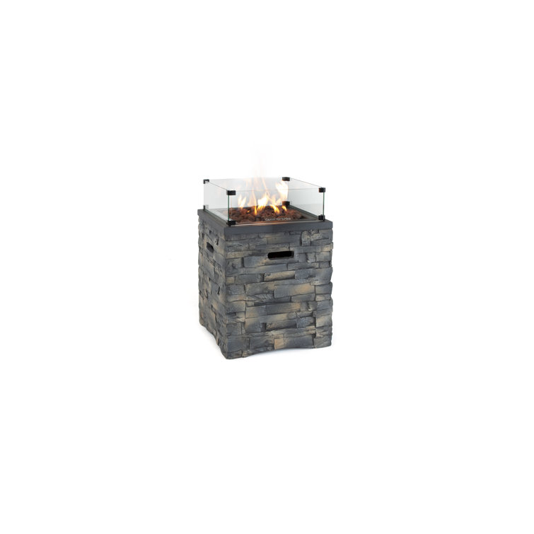 Kettler Kalos Stone Fire Pit Square 52cm with Glass Surround and